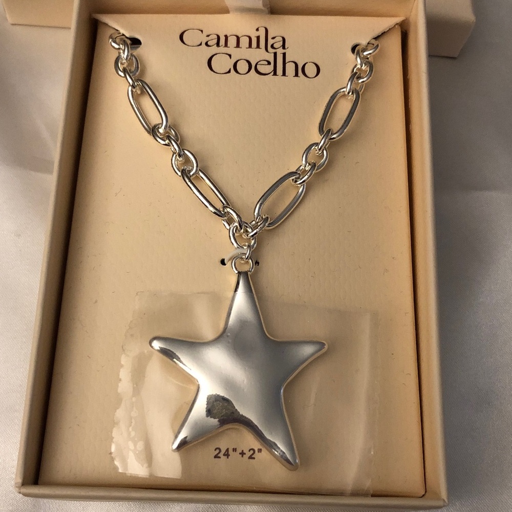 Camila Coelho Silver Tone Mixed Link Chunky Star Pendant Necklace NIB